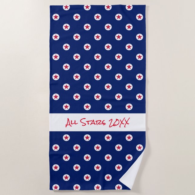 Serviette De Plage All Stars Sports Custom Team Année Rouge Blanc Ble (Devant)