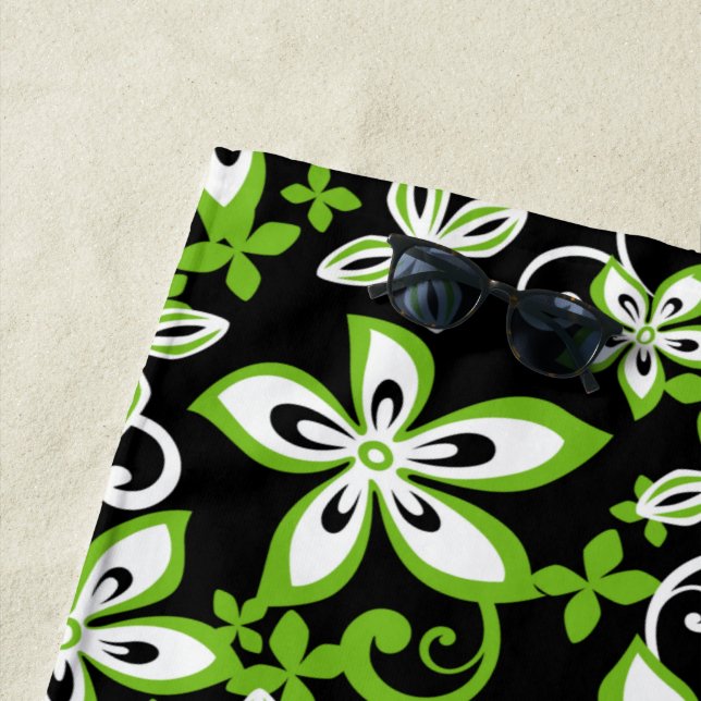 SERVIETTE DE PLAGE ALOHA HAWAII (NOIR/LIME) (En situation)
