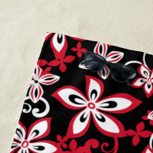 SERVIETTE DE PLAGE ALOHA HAWAII (NOIR/ROUGE)
