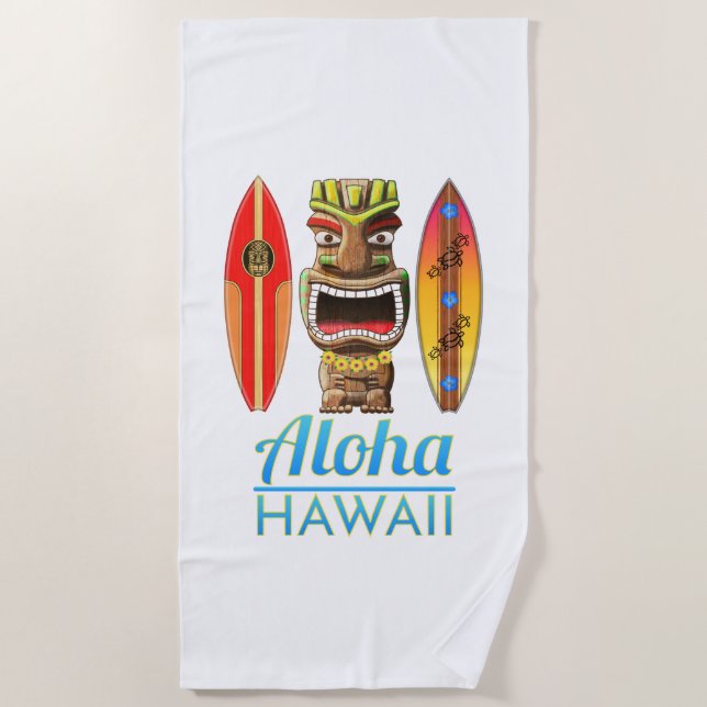 Serviette De Plage Aloha Hawaii Tiki Surf (Devant)