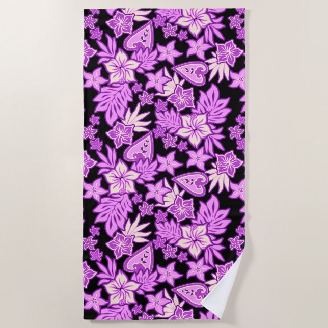 Serviette De Plage Aloha Heart Hibiscus hawaïen Tropical- Violet (Devant)