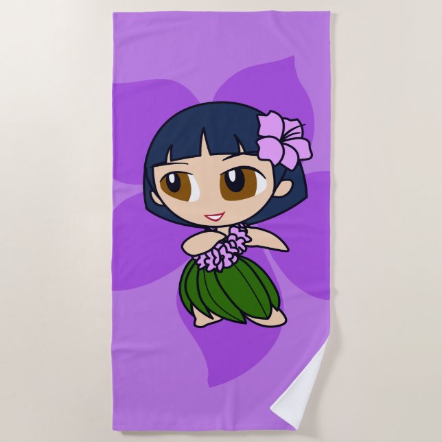 Serviette De Plage Aloha Honeys Purple Hula Girl Hawaiian Hibiscus (Devant)