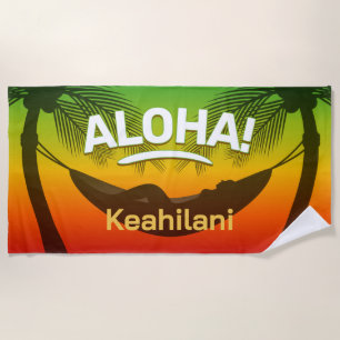 Serviette De Plage ALOHA Palmier Tropical et Coucher de Soleil