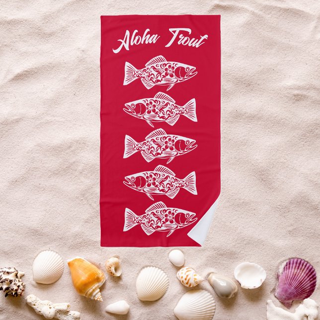 Serviette De Plage Aloha Trout-Blue Hawaiian Cherry Red (Aloha Trout Fisherman Trend Hawaiian Fish Beach Summer Beach Towel Cherry Red)