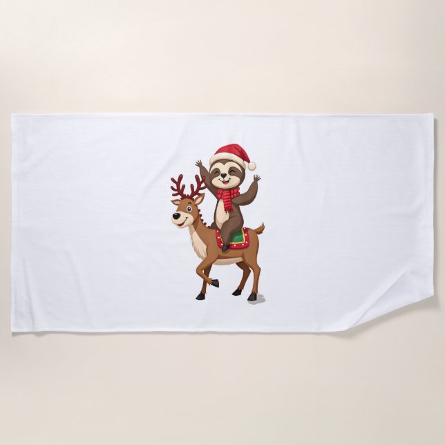 Serviette De Plage Alpaca Paresseux Noël (4) (Devant)