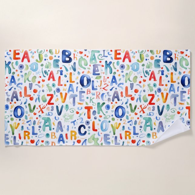Serviette De Plage Alphabet Motif aquarelle art. (Devant)