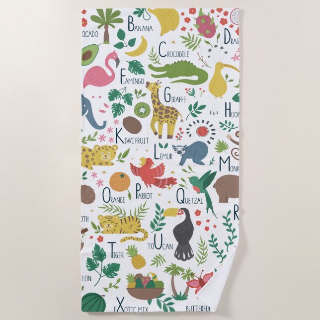 Serviette De Plage Alphabet tropical pour enfants (Devant)