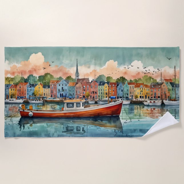 Serviette De Plage Amarrages Bateaux Beach Towel (Devant)