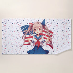 Serviette De Plage Américaine patriotique fille d'anime