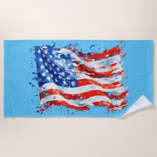 Serviette De Plage American Flag USA Watercolor 4 juillet