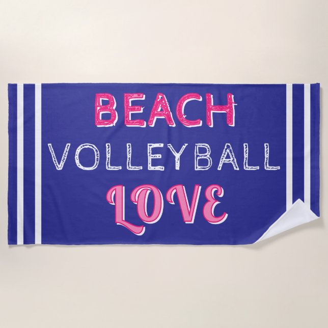 Serviette De Plage Amour de Beach Volley Rose Bleu Profond (Devant)