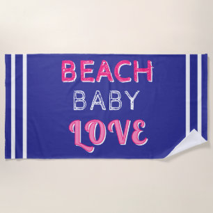 Serviette De Plage Amour de bébé de plage rose bleu géométrique