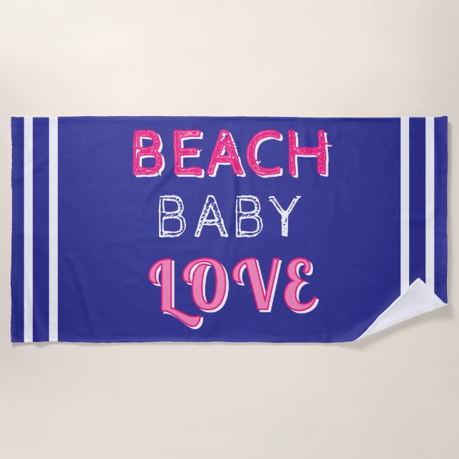 Serviette De Plage Amour de bébé de plage rose bleu géométrique (Devant)