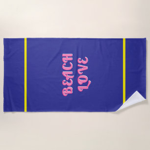 Serviette De Plage Amour de plage bleu rose jaune rayures