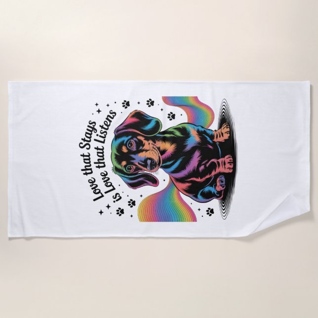 Serviette De Plage Amour de teckel qui reste est amour qui écoute (Devant)