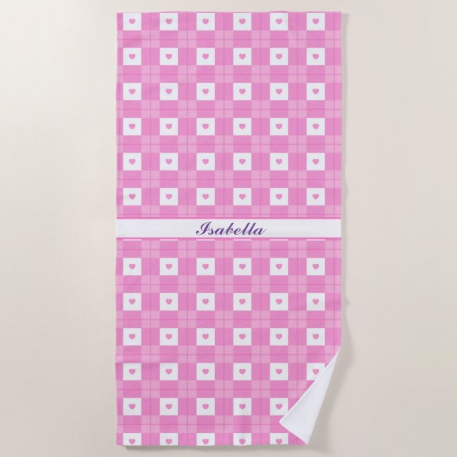 Serviette De Plage Amour moderne Plaid Pink Heart Collection (Devant)