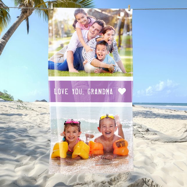 Serviette De Plage Amour Moderne Toi Grand-Mère Photos Violet (Modern Love You Grandma Photos Purple Beach Towel)