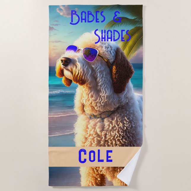 Serviette De Plage Amusant Moderne tendance Cute Goldendoodle Chien T (Devant)