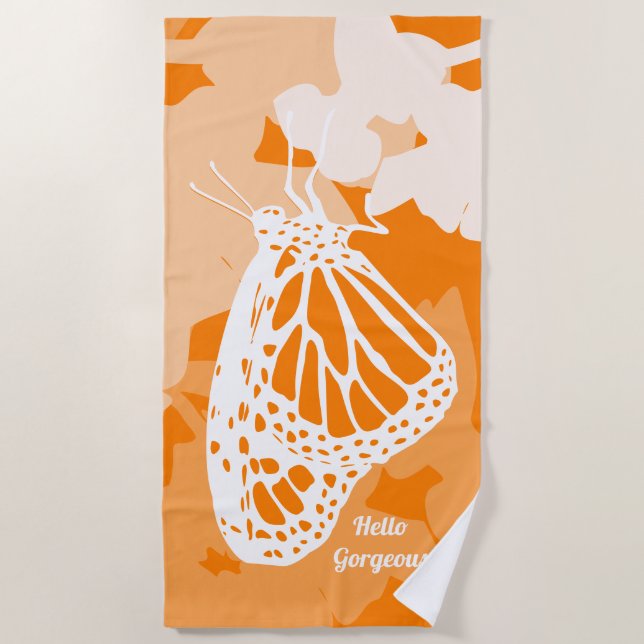 Serviette De Plage Amusant Orange Bonjour Magnifique Monarque Papillo (Devant)