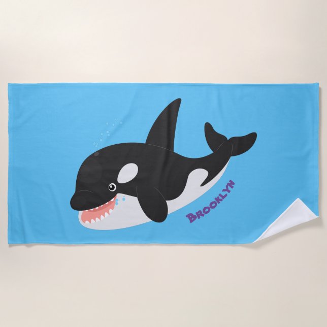 Serviette De Plage Amusante baleine orque mignonne dessin animé (Devant)