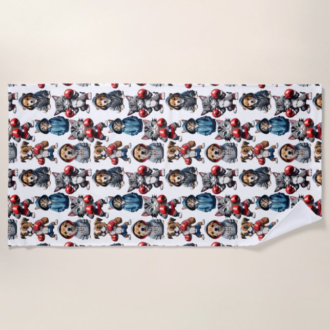 Serviette De Plage Amusante Boxe Chat Chien Motif Design (Devant)