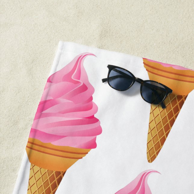 Serviette de plage amusante - Crème de glace rose (En situation)