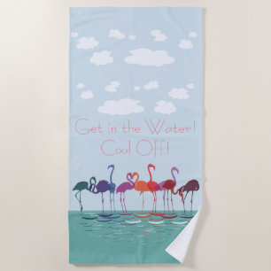 Serviette De Plage Amusants Flamants roses colorés entrer dans l'eau