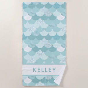Serviette De Plage Amusants Moderne Bleu Vert Sirène Échelle Motif