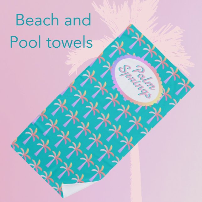 Serviette De Plage Amusants Palm Springs Tropical Turquoise Palm Tree (Personalize it!)