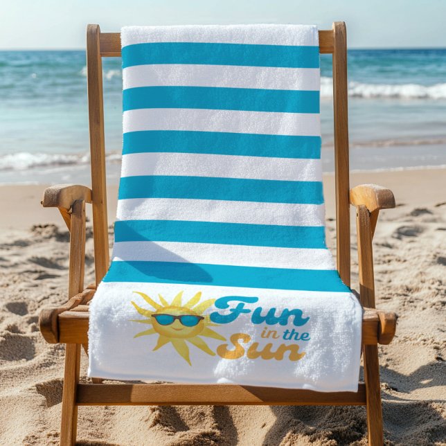 Serviette De Plage ☀️ Amusement au Soleil Rayure Turquoise Tropicale  (Créateur téléchargé)