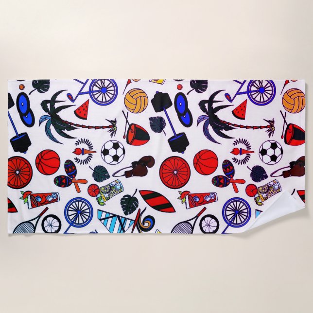 Serviette De Plage Amusement d'été blanc (Devant)
