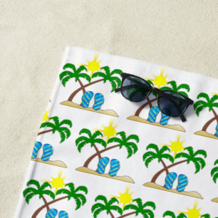 Serviette De Plage Amusement d'été Enfants Palmiers et Tongs