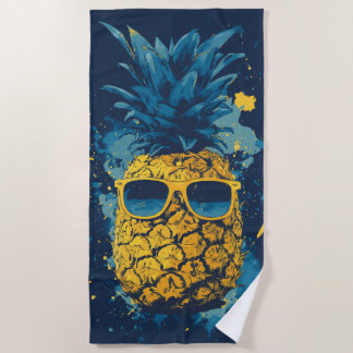 Serviette De Plage Ananas Cool avec Lunettes de Soleil Illustration P