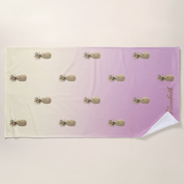Serviette De Plage Ananas doré exotique tropical (Devant)