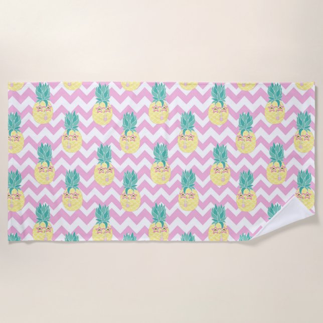 Serviette De Plage Ananas et Chevron (Devant)