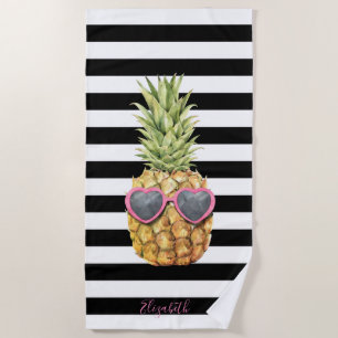 Serviette De Plage Ananas frais, Rayures noires et blanches