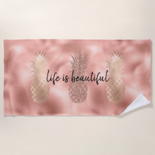 Serviette De Plage Ananas Glam Pink Glitz Gold