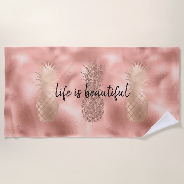 Serviette De Plage Ananas Glam Pink Glitz Gold (Devant)