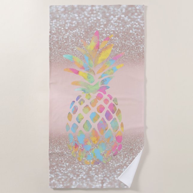 Serviette De Plage Ananas Parties scintillant tropicale Bokeh (Devant)