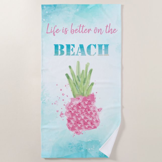 Serviette De Plage Ananas rose cool aquarelle   (Devant)