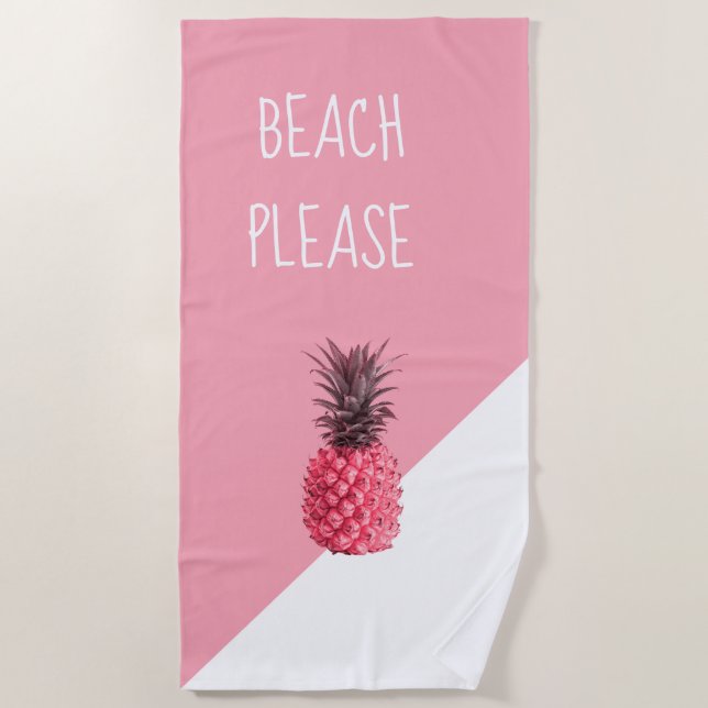 Serviette De Plage Ananas rose et blanc tropical girly mignon (Devant)