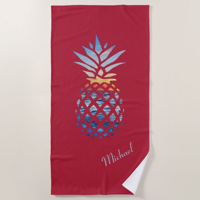 Serviette De Plage Ananas Sunset Beach Été personnalisé (Devant)