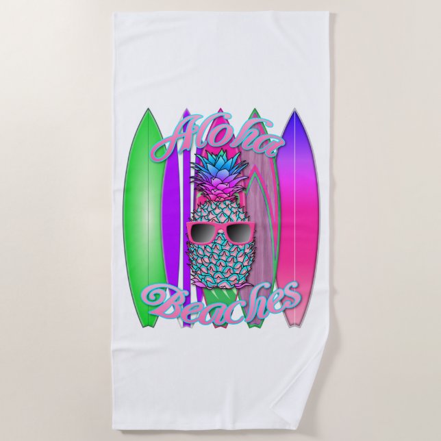 Serviette De Plage Ananas surfant Aloha d'amusement tropical de (Devant)