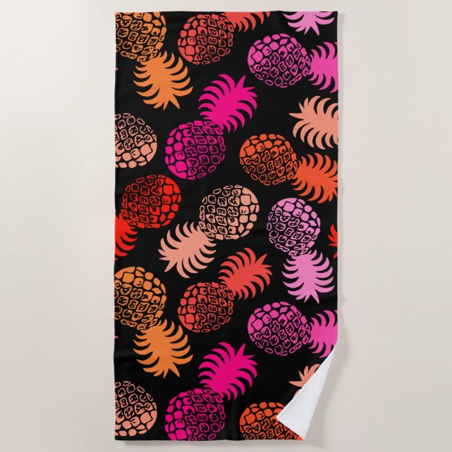 Serviette De Plage Ananas tropical Momona Hawaiian - Chaud - Noir (Devant)