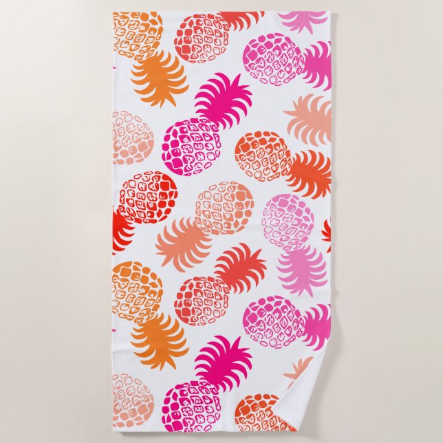 Serviette De Plage Ananas Tropical Momona Hawaiian - Rose-Blanc (Devant)