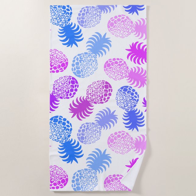 Serviette De Plage Ananas Tropical Momona Hawaiian - Violet- Blanc (Devant)