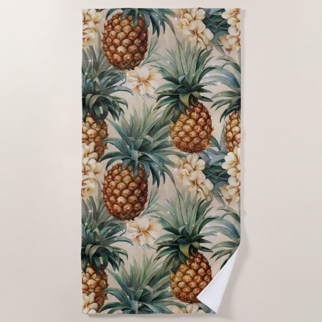 Serviette De Plage Ananas tropicaux Floral (Devant)