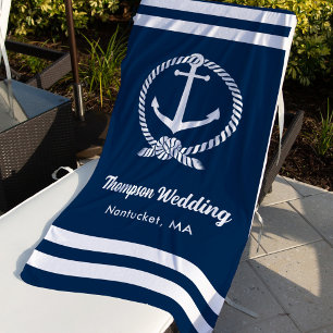 Serviette De Plage Ancre Bleue Marine Nautique Mariage Personnalisé