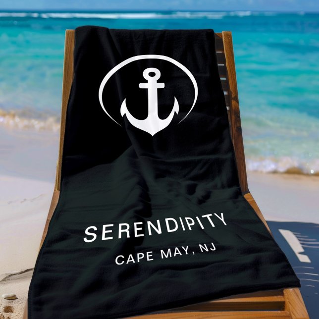 Serviette De Plage Ancre de bateau moderne Monogramme noir (Créateur téléchargé)
