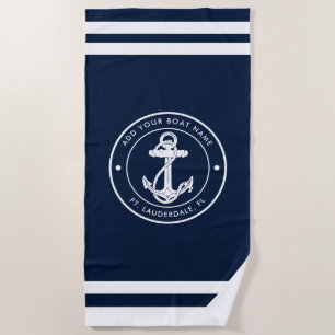 Serviette De Plage Ancre de bateau Nautical Navy Bleu et Blanc Person